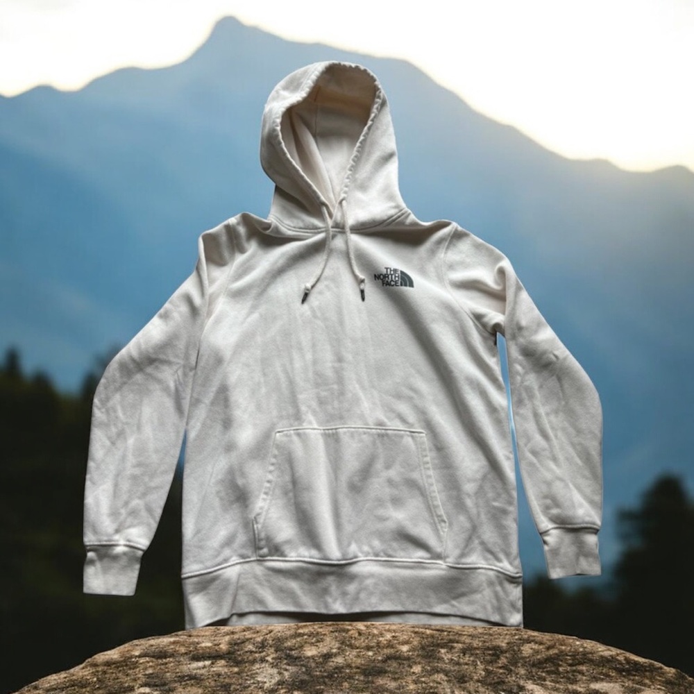 The North Face Graphic Hoodie Sweatshirt Womens L‎ White Fleece Cotton Pullover